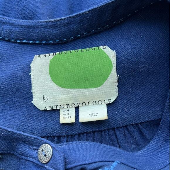 Anthropologie Dubois Embroidered Blue Tunic Dress With Pockets Size 0 - Picture 6 of 7